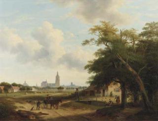 Pieter Daniel van der Burgh - Panoramic view of The Hague, with the Nieuwe Kerk and the St Jacob\'s Kerk beyond