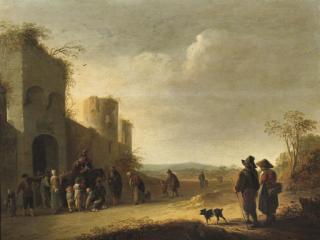 Pieter De Bloot - An Allegory of Charity: Saint Martin dividing his cloak outside the walls of a town