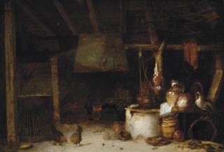 Pieter de Bloot - Figures by a fire, in an interior