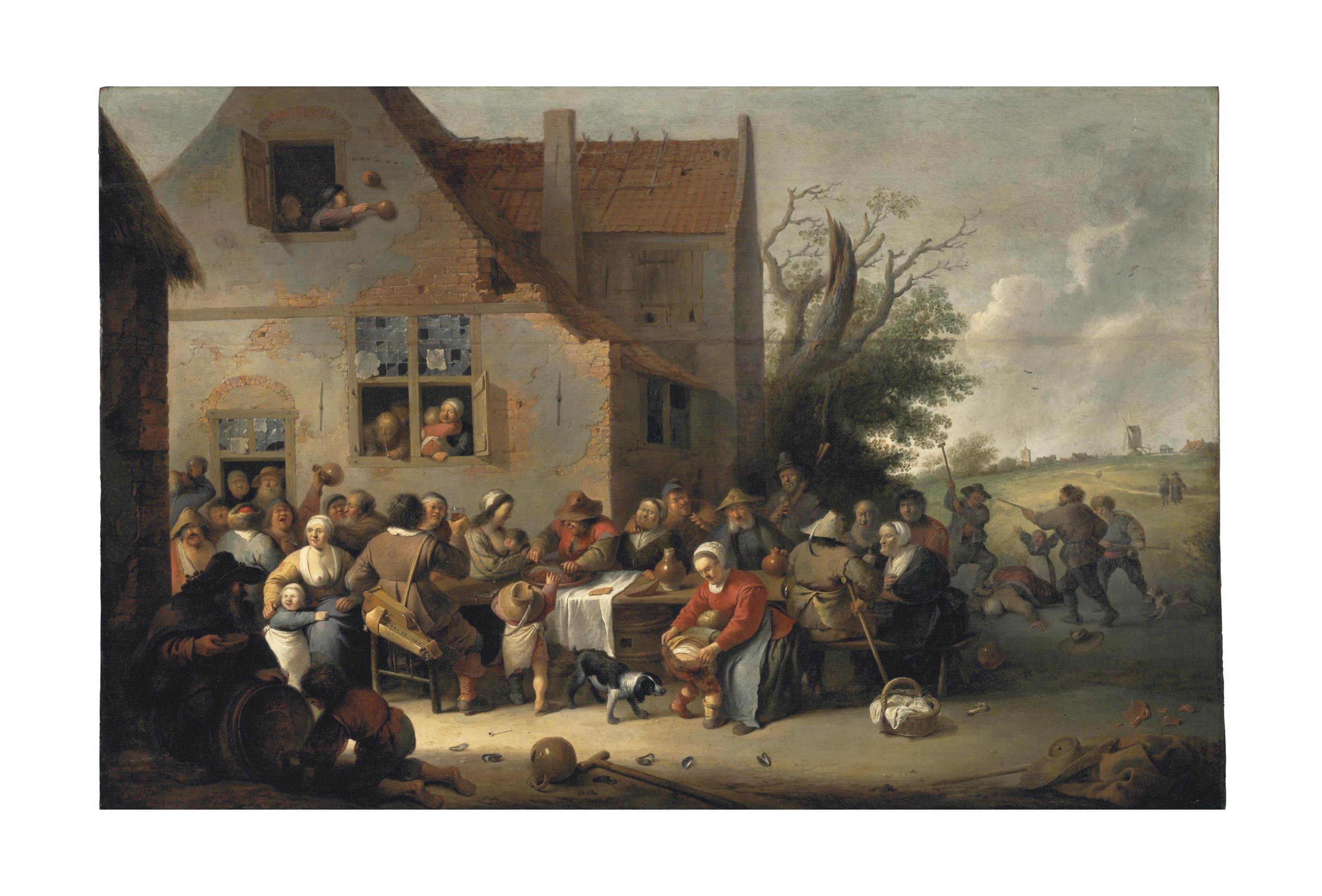 Pieter de Bloot - Peasants making merry outside an inn