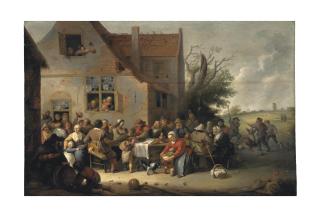 Pieter de Bloot - Peasants making merry outside an inn