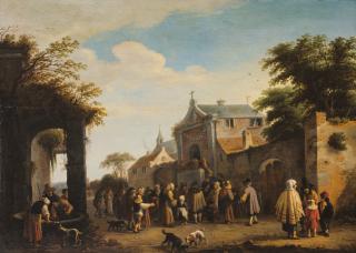 Pieter De Bloot - Village Charity Scene With Monks Handing Out Bread To The Villagers