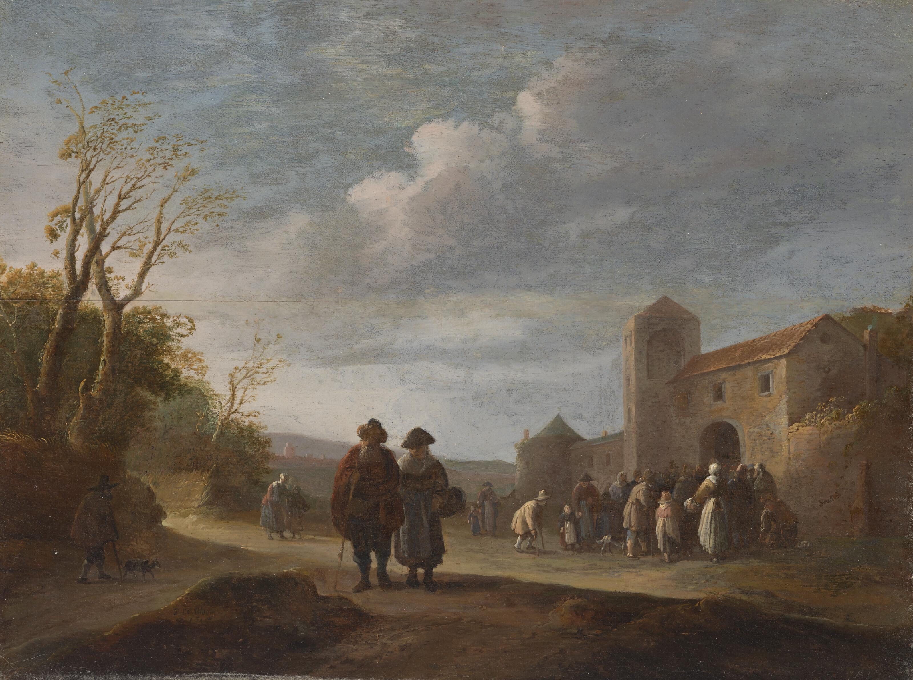 Pieter de Bloot - Villagers in a landscape receiving alms