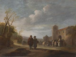 Pieter de Bloot - Villagers in a landscape receiving alms