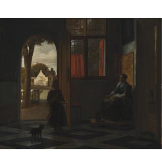 Pieter de Hooch - A Woman Seated By A Window With A Child In A Doorway