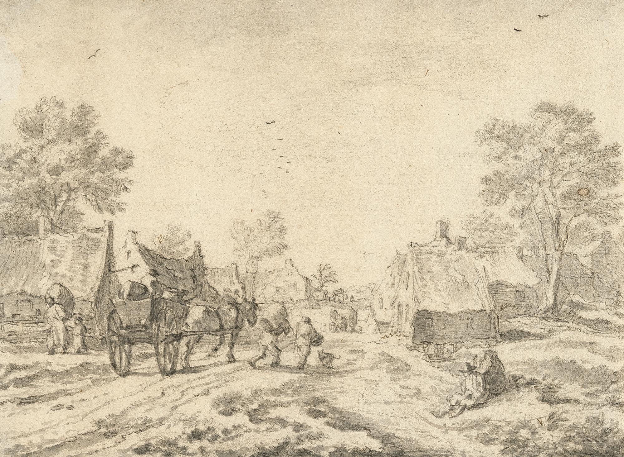 Pieter de Molijn - Dorfstraße mit Karren