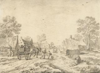 Pieter de Molijn - Dorfstraße mit Karren