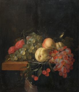 Pieter de Ring - Früchtestillleben mit Pfirsichen, Trauben und Pflaumen