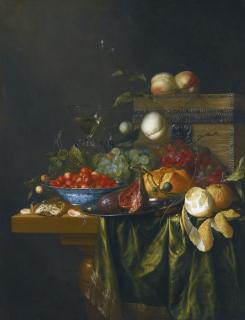 Pieter De Ring - Still Life With Oranges, Peaches, Grapes And Cherries In A Wan-Li Bowl On A Table Top
