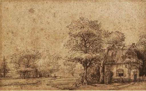 Pieter de With - A wooded landscape with a cottage