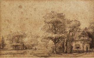 Pieter de With - A wooded landscape with a cottage
