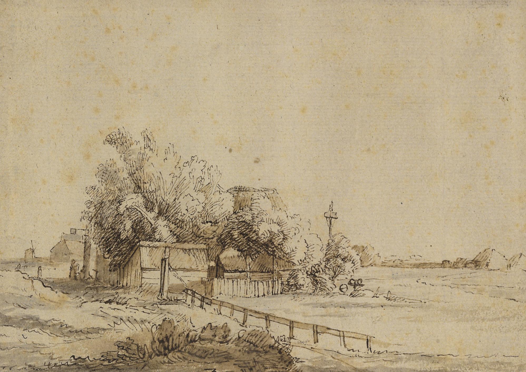 Pieter de With - Figures outside an inn, farm buildings and the pole of a dovecote, outside Amsterdam