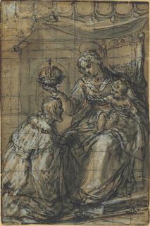 Pieter De Witte - The Virgin with the Christ Child on a throne, crowning a king or emperor