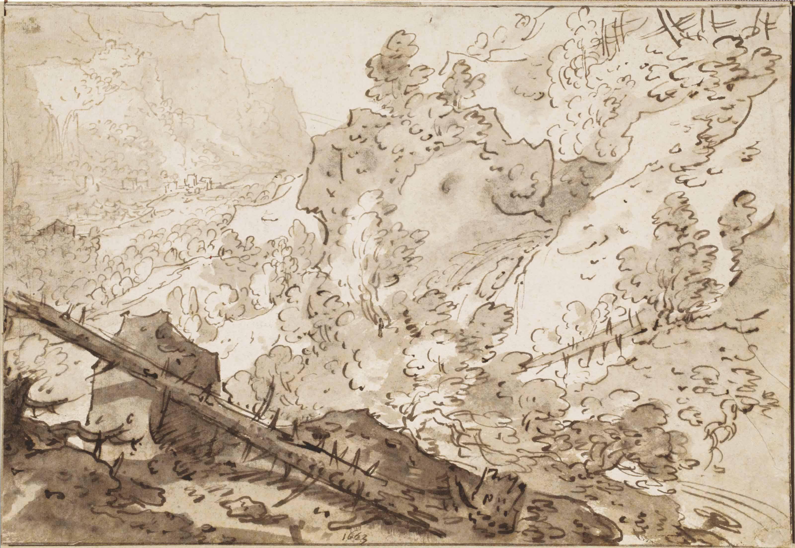 Pieter Dircksz. van Santvoort - A Wooded Rocky Landscape With A Fallen Pine