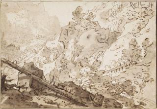 Pieter Dircksz. van Santvoort - A Wooded Rocky Landscape With A Fallen Pine