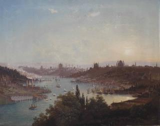 Pieter Franciscus Peters - A view of Istanbul with the Bosporus at sunset