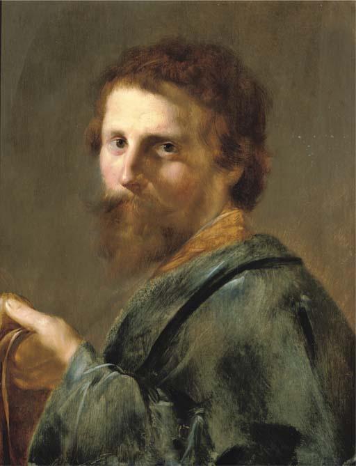 Pieter Fransz. de Grebber - Portrait of A Man, Bust-Length, In A Blue Robe, Holding His Cap In His Left Hand