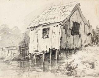 Pieter George Westenberg - A Cottage By A Stream (Recto); And A Rowboat On A Stream (Verso)