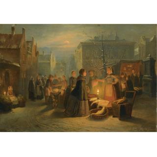 Pieter Geraard Sjamaar - A Market Scene By Candlelight