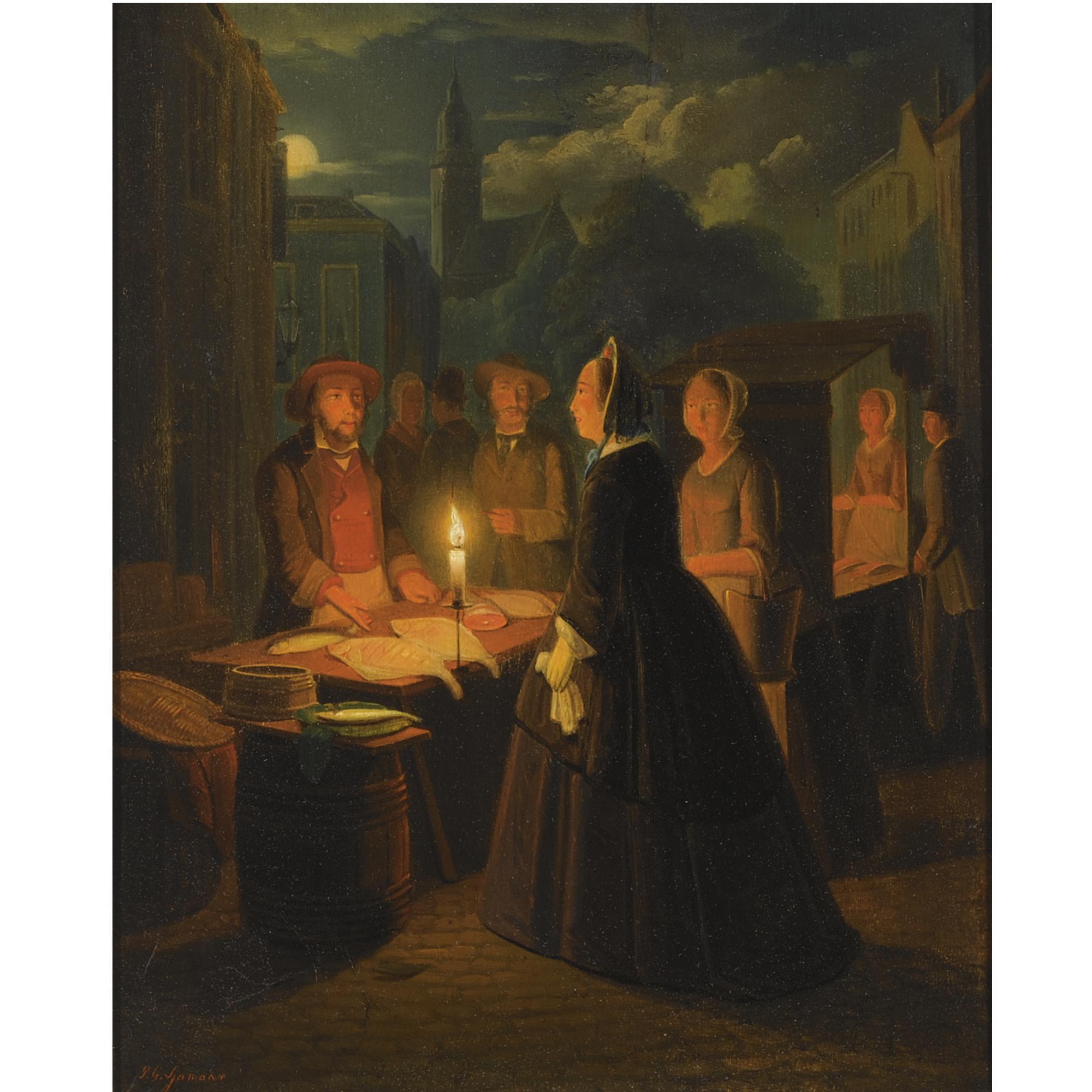 Pieter Geraard Sjamaar - The Fish Market By Candlelight