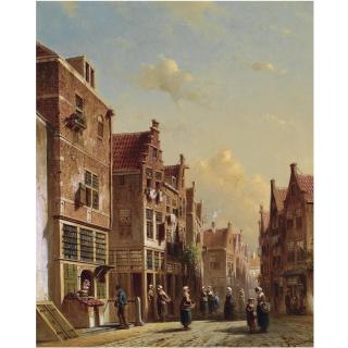 Pieter Gerard Vertin - Dutch a Street Scene With Figures Conversing