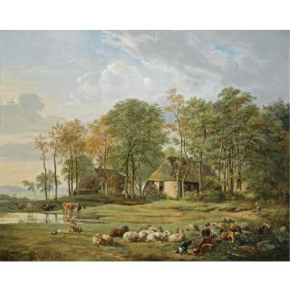 Pieter Gerardus van Os - Dutch Resting Herdsmen Near A Farmstead
