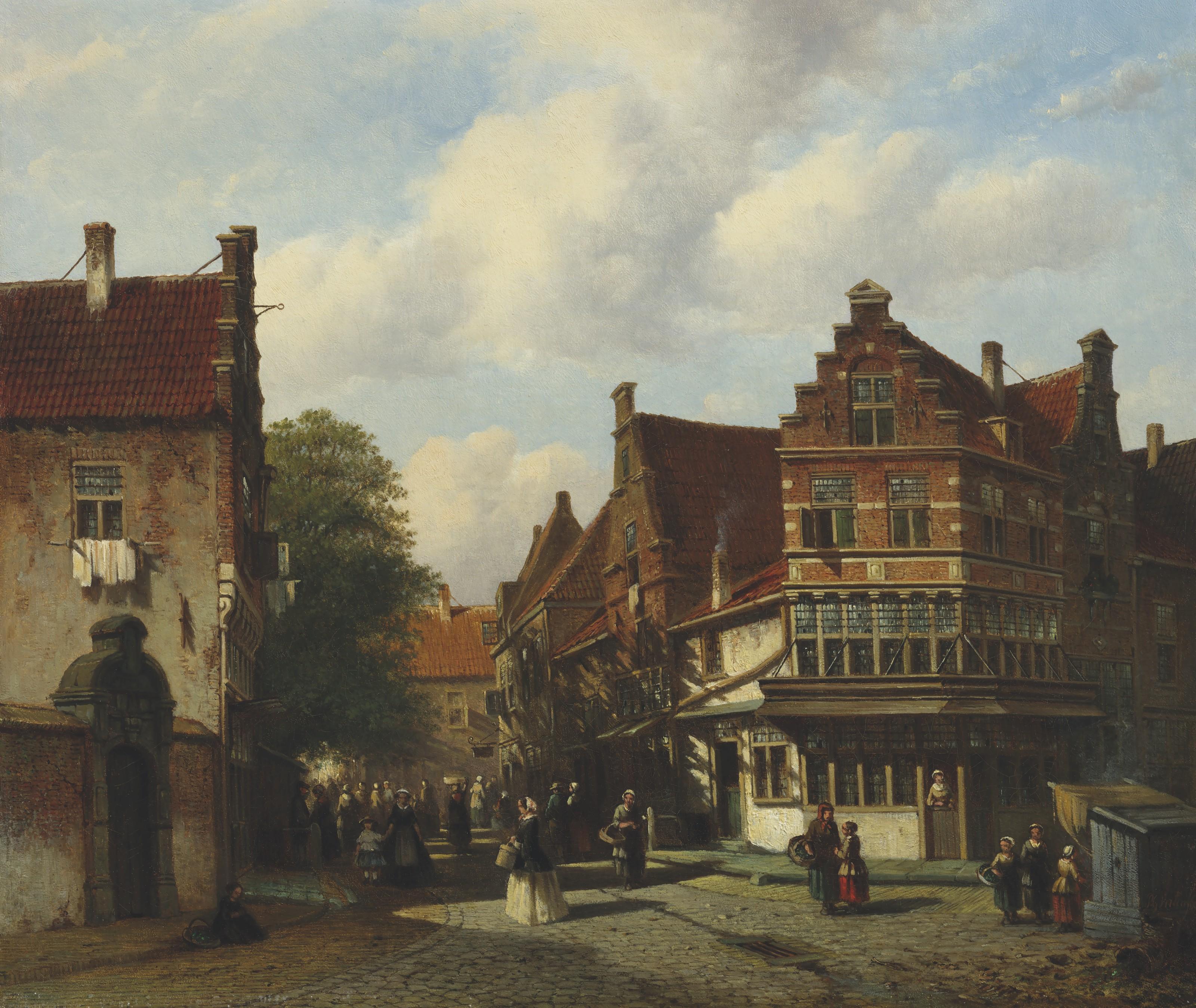 Pieter Gerardus Vertin - A Dutch street scene