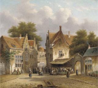 Pieter Gerardus Vertin - A flower market in a Dutch town