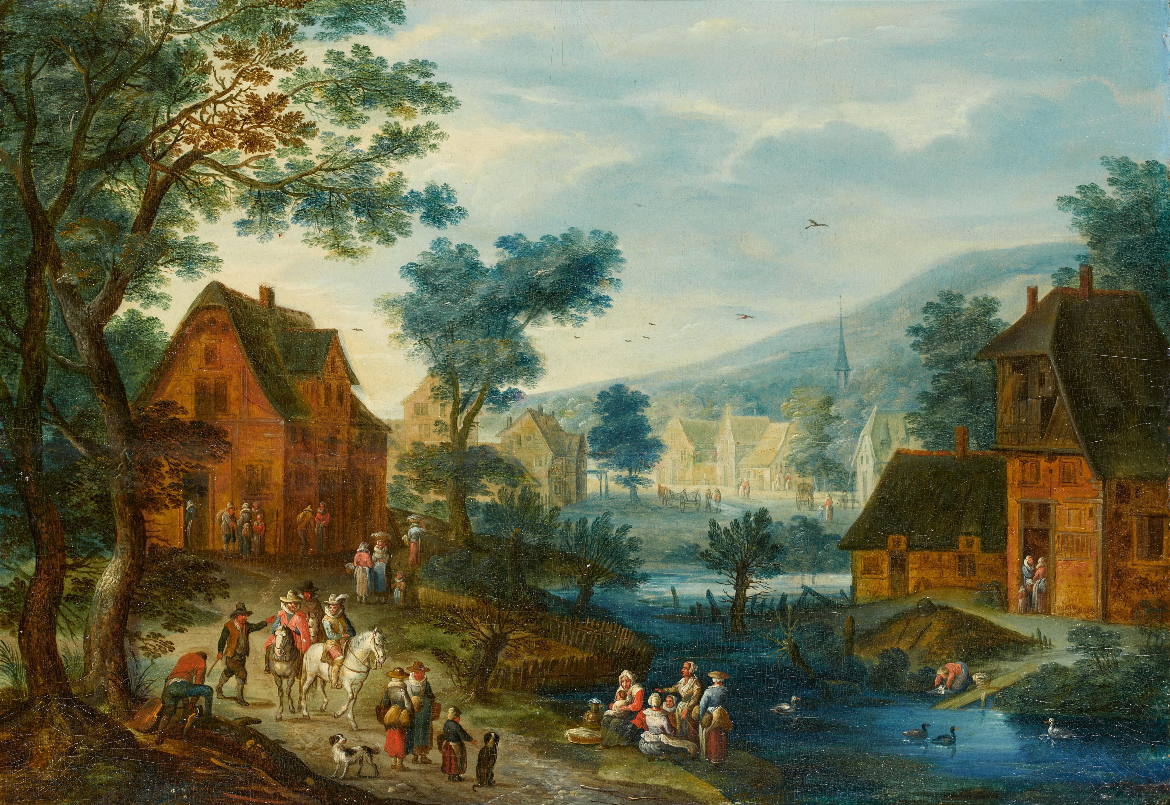 Pieter Gijsels - Reiter und Landleute an einem Dorfeingang