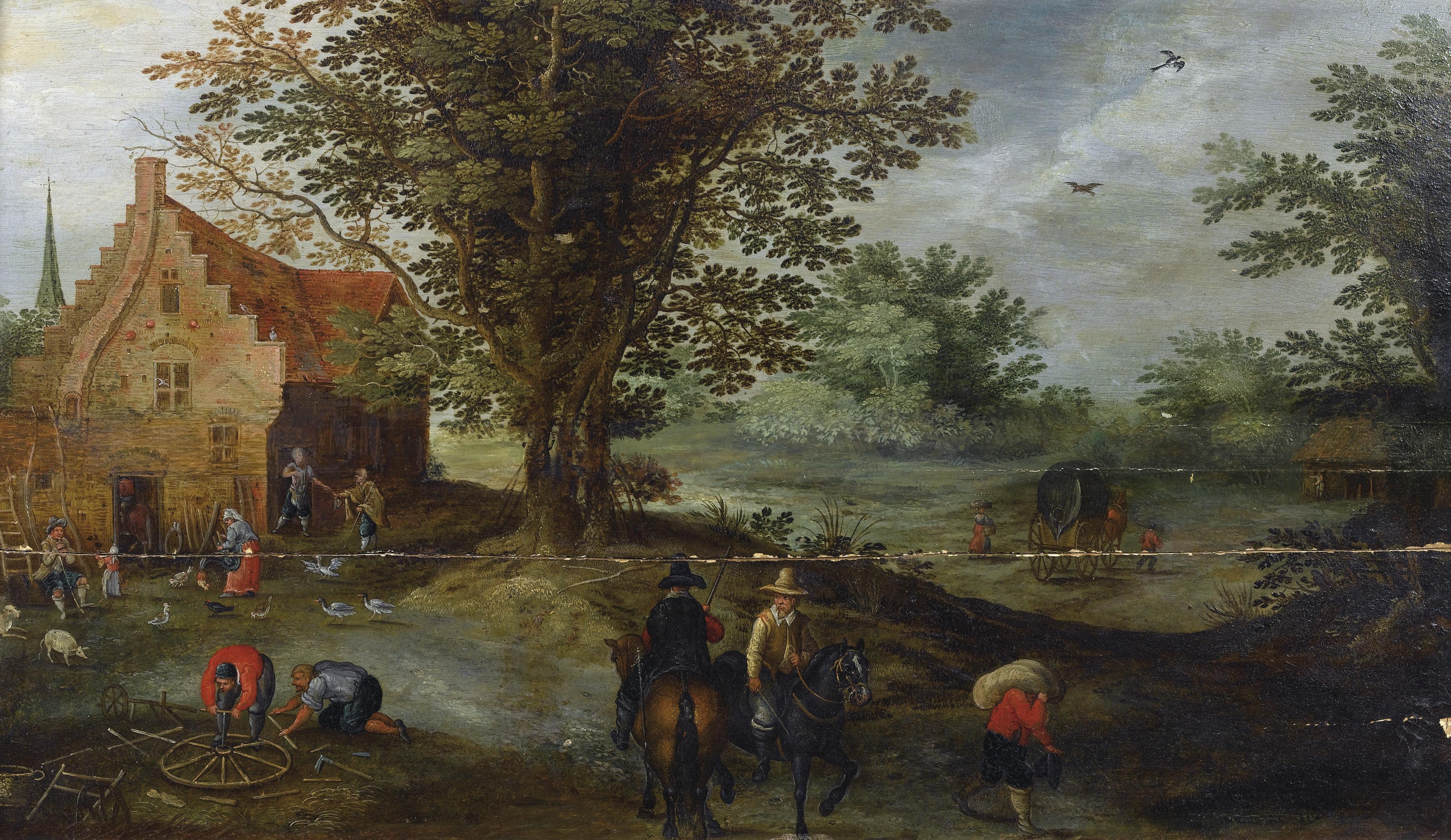 Pieter Gysels - Cavaliers S\'Éloignant D\'Une Fermepieter Gysels ; Horsemen Leaving A Farm ; Oil On Panel