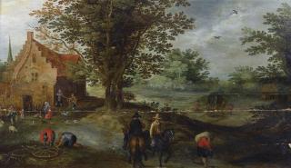 Pieter Gysels - Cavaliers S\'Éloignant D\'Une Fermepieter Gysels ; Horsemen Leaving A Farm ; Oil On Panel