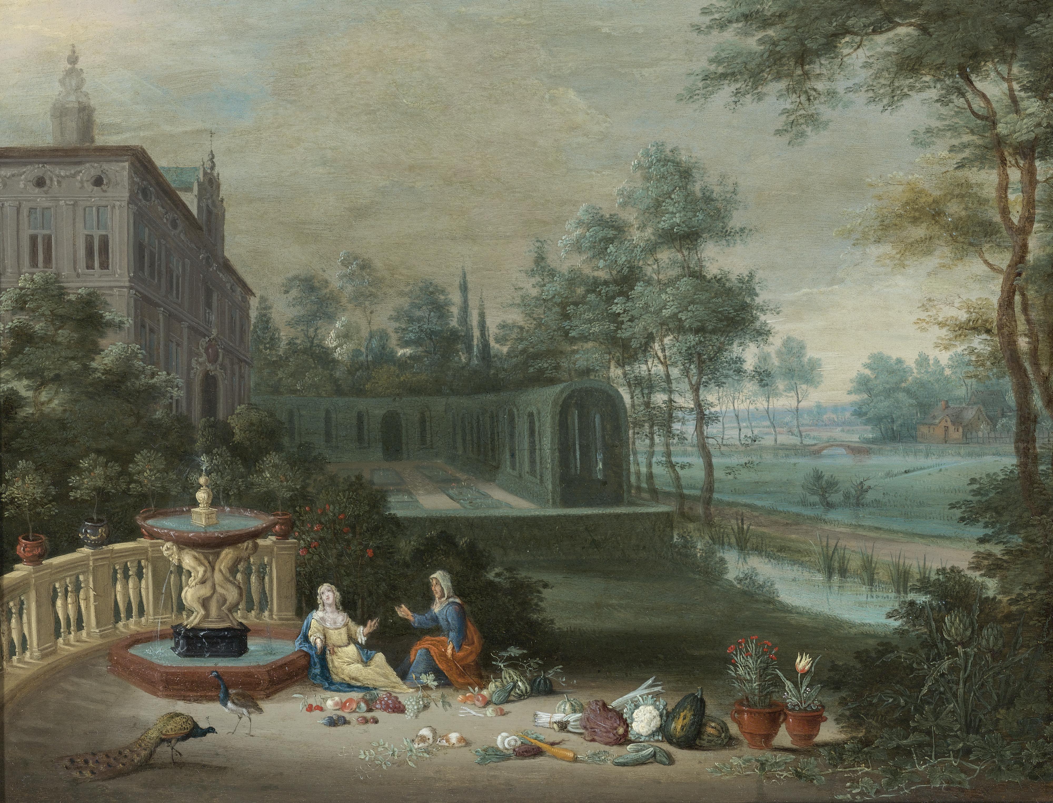 Pieter Gysels - Vertumnus And Pomona In The Garden Of A Villa