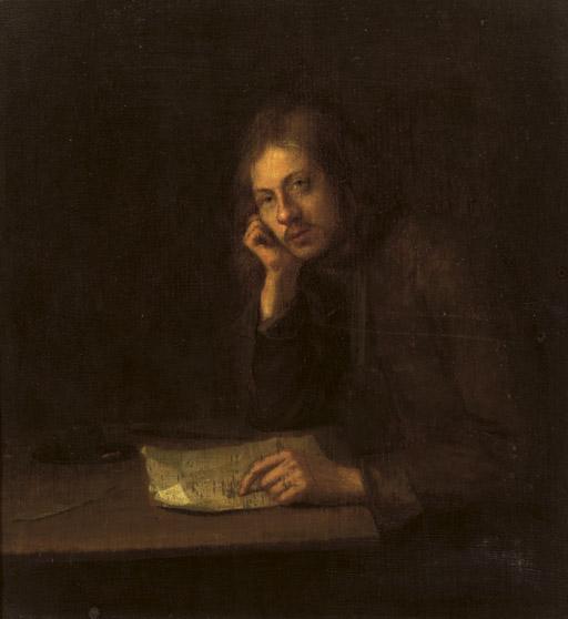 Pieter Hermansz. Verelst - A man seated at a table pointing to a letter