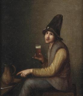Pieter Hermansz. Verelst - A young man holding a glass of beer, a pipe and a jug on a table
