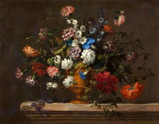 Pieter III Casteels - Blumenstillleben mit Nelken, Pfingstrosen, Winden und Kornblumen