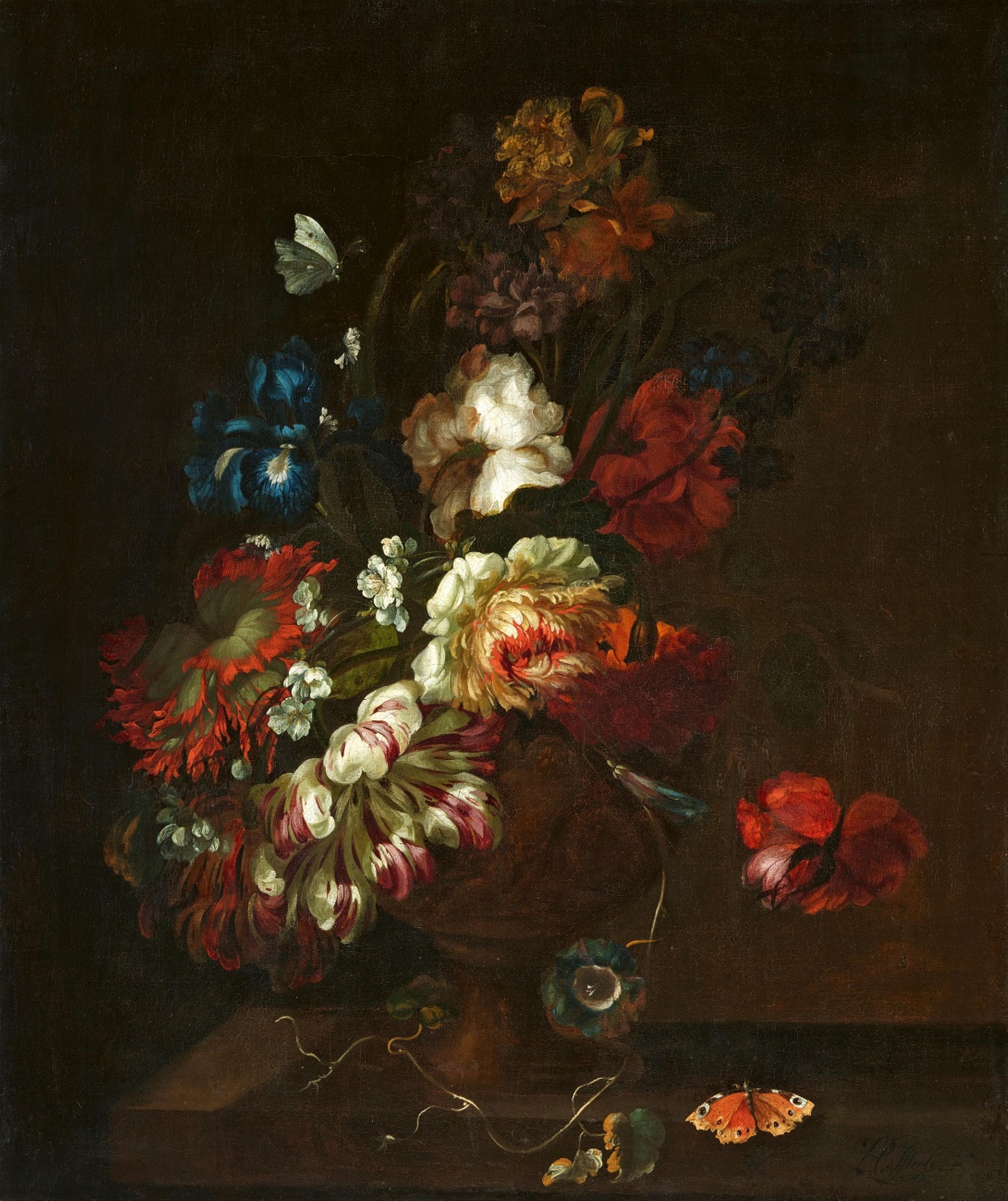 Pieter III Casteels - Blumenstillleben mit Schmetterlingen