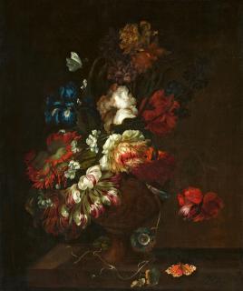 Pieter III Casteels - Blumenstillleben mit Schmetterlingen