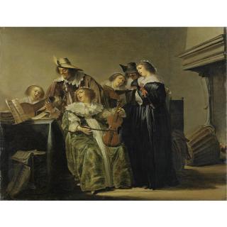 Pieter Jacobs Codde - Concert In A Dutch Interior By A Chimney
