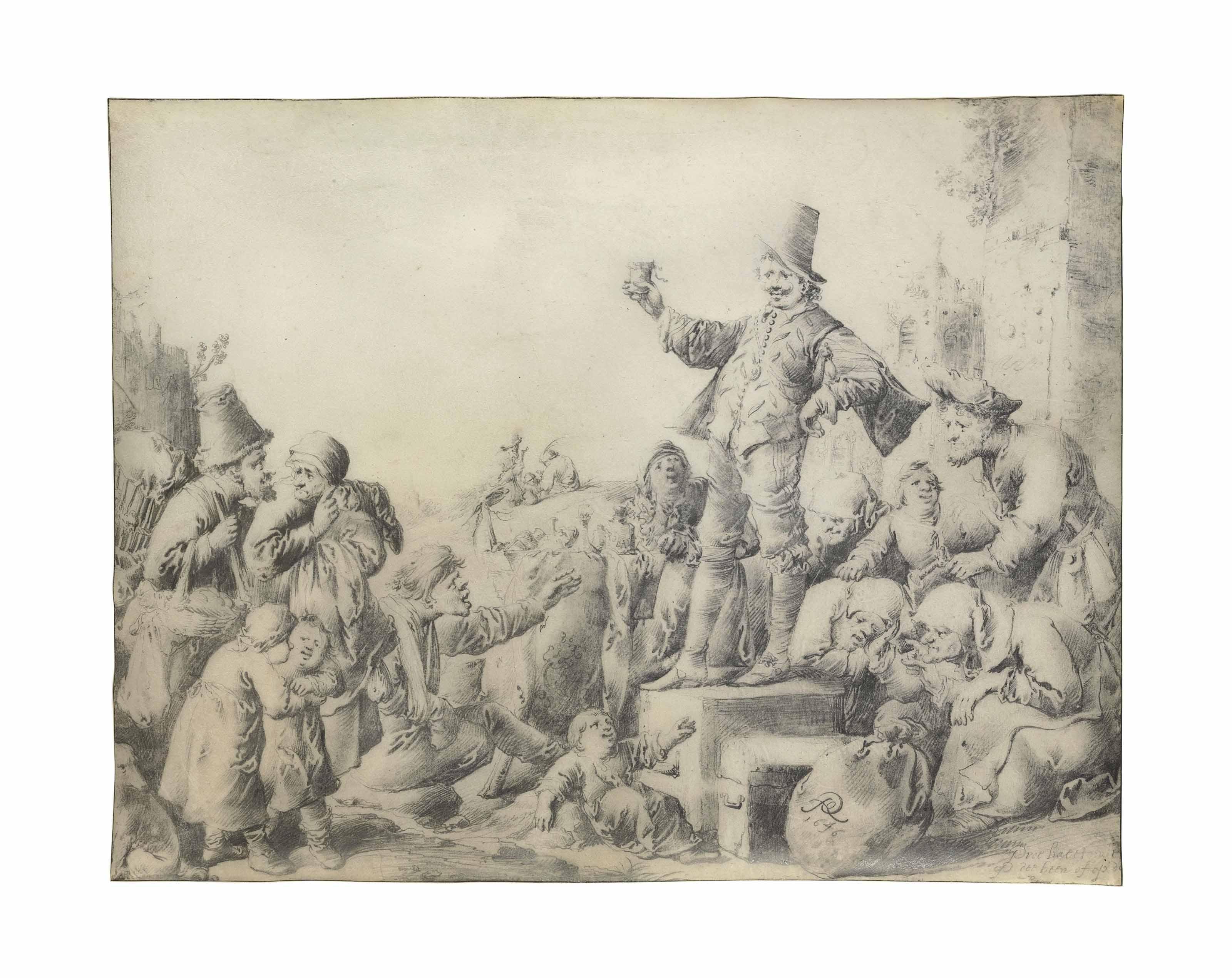 Pieter Jansz. Quast - A Quack Selling A Remedy To Peasants In A Market