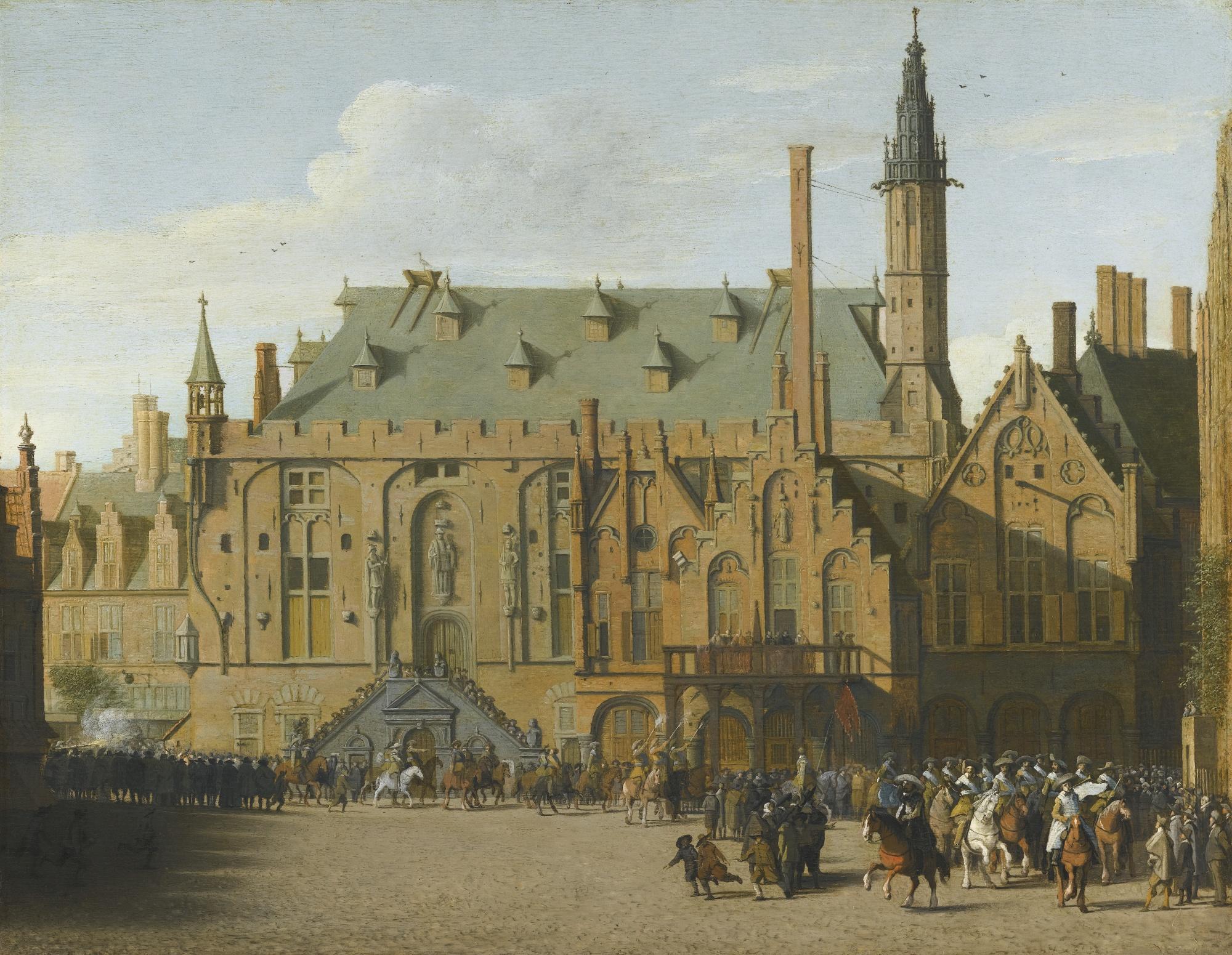 Pieter Jansz. Saenredam - The Town Hall At Haarlem With The Entry Of Prince Maurits To Replace The Governers In 1618