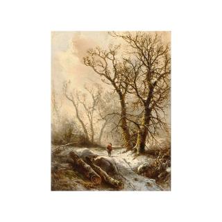 Pieter Lodewijk Francisco Kluyver - A Figure In A Snowy Forest Landscape