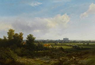 Pieter Lodewijk Francisco Kluyver - A view of Haarlem with the Saint Bavo cathedral in the distance
