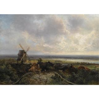 Pieter Lodewijk Francisco Kluyver - A Windmill In A Panoramic Landscape