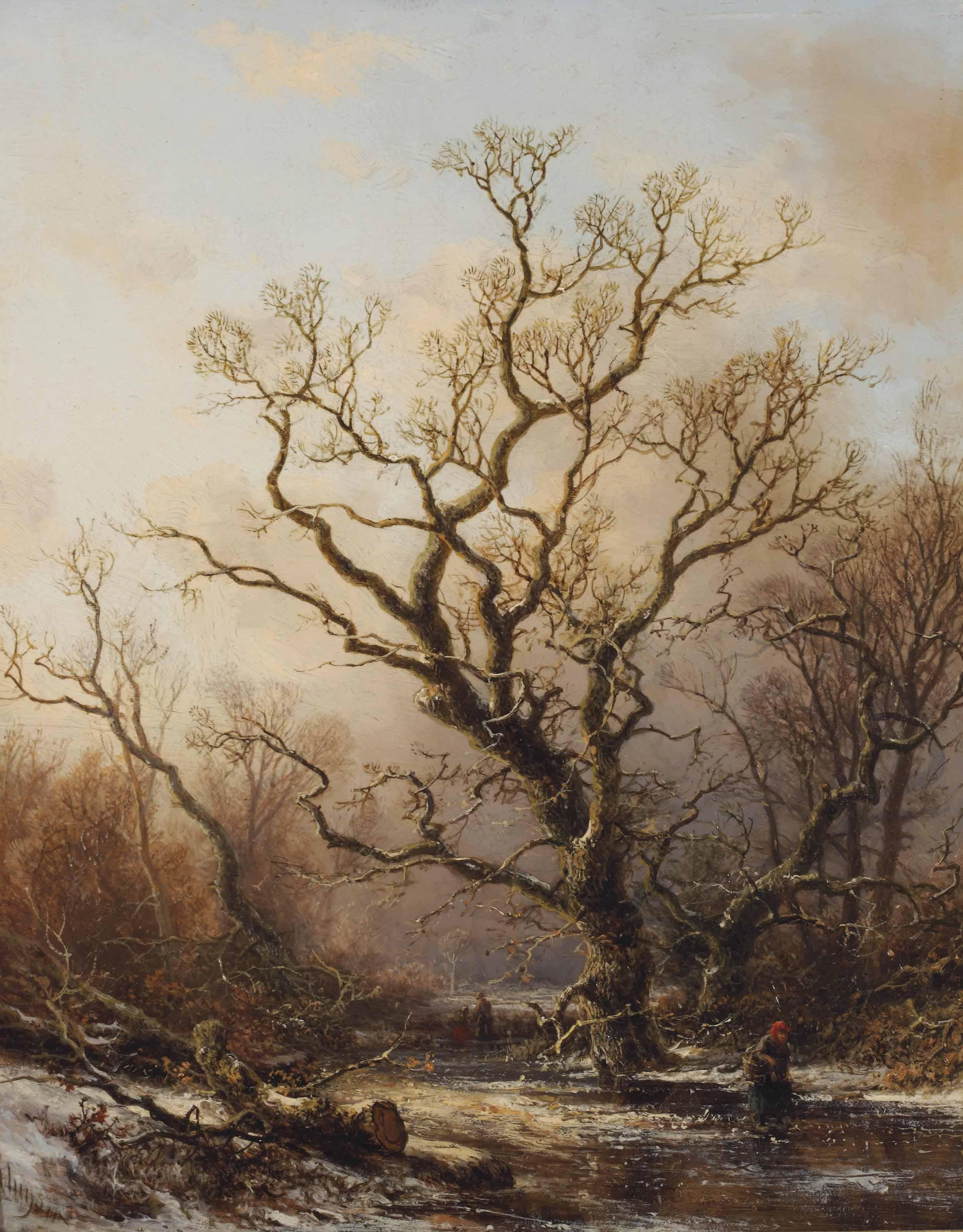 Pieter Lodewijk Francisco Kluyver - A wooded landscape in winter