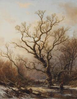 Pieter Lodewijk Francisco Kluyver - A wooded landscape in winter