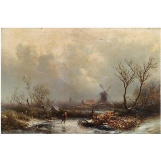 Pieter Lodewijk Francisco Kluyver - Dutch Figures In A Snow Covered Winter Landscape