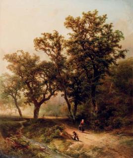 Pieter Lodewijk Francisco Kluyver - Travellers on a wooded path