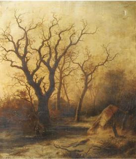 Pieter Lodewijk Francisco Kluyver - Woodgatherers on a frozen river