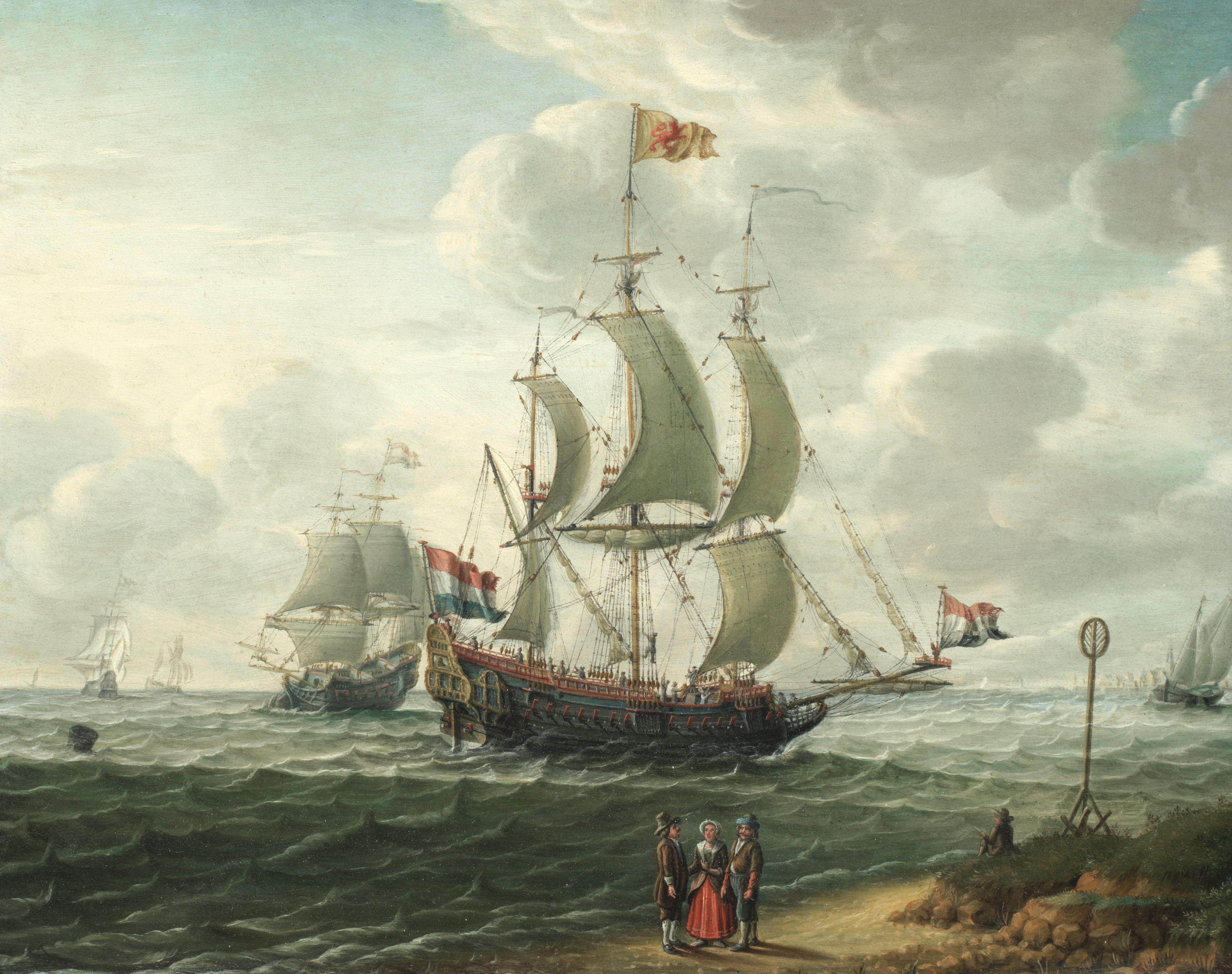 Pieter Lofvers - Dutch Men-Of-War Off A Coast