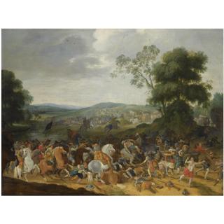 Pieter Meulener - A Cavalry Battle Scene In A Hilly Landscape